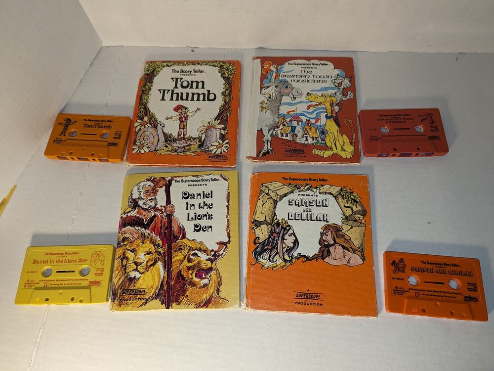 4 Vintage 1970's SuperScope Story Teller Presents Daniel Lions Den HC Books Tape